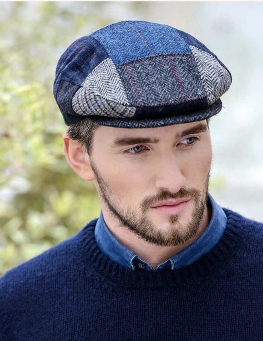 Mucros Weavers Trinity Patchwork Flat Cap Mens Med Wool Tweed Hat Ireland Blue